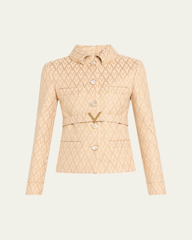 Logo Quilted Metallic Belted Jacket
